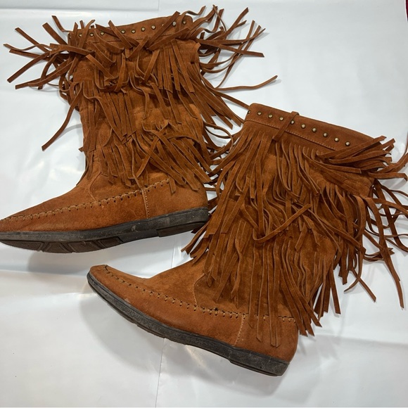Rampage boho BROWN suede long fringe BOOTS RAM-CAMBRA womens 7M, Moccasin WS1140 - Picture 16 of 16